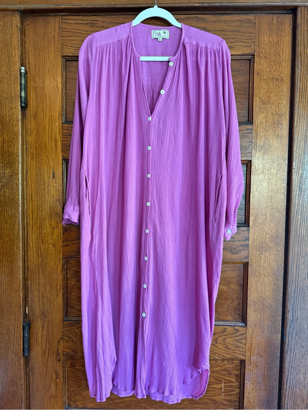 MILLE Resort & Travel 100% Cotton Button Down Shirt Dress Gauzy Jasmine Orchid M